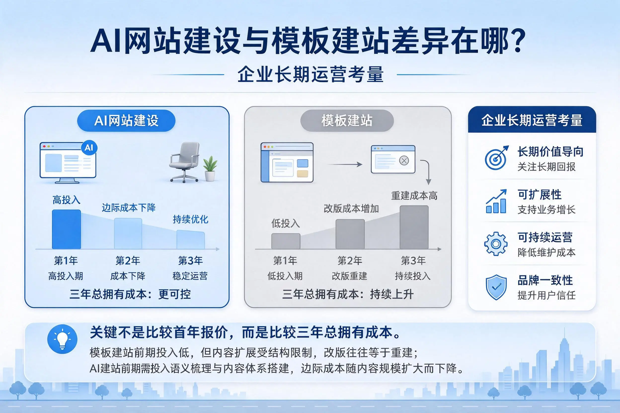 AI网站建设与模板建站差异在哪？湖南企业长期运营考量